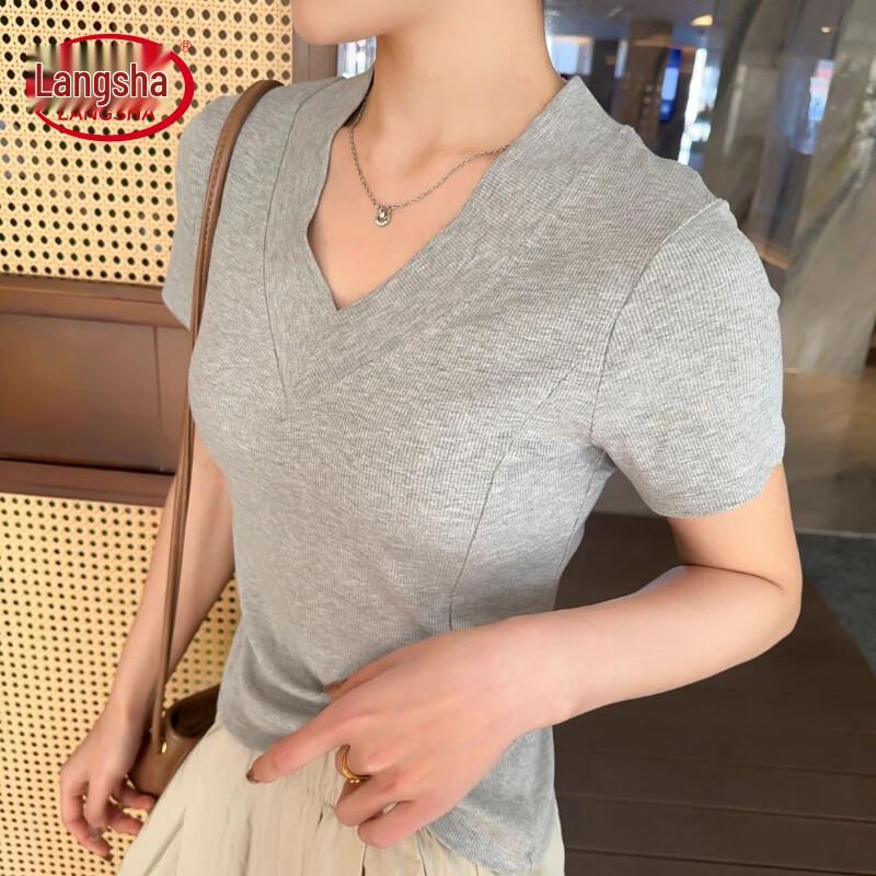 Langsha Women's Chic V-Neck Short Sleeve T-shirt