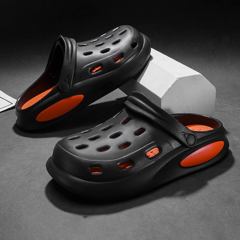 

Летняя мужская обувь Hole, нескользящие и дезодорирующие тапочки-мешки, толстая подошва, пляжные сандалии двойного назначения 40 чёрный