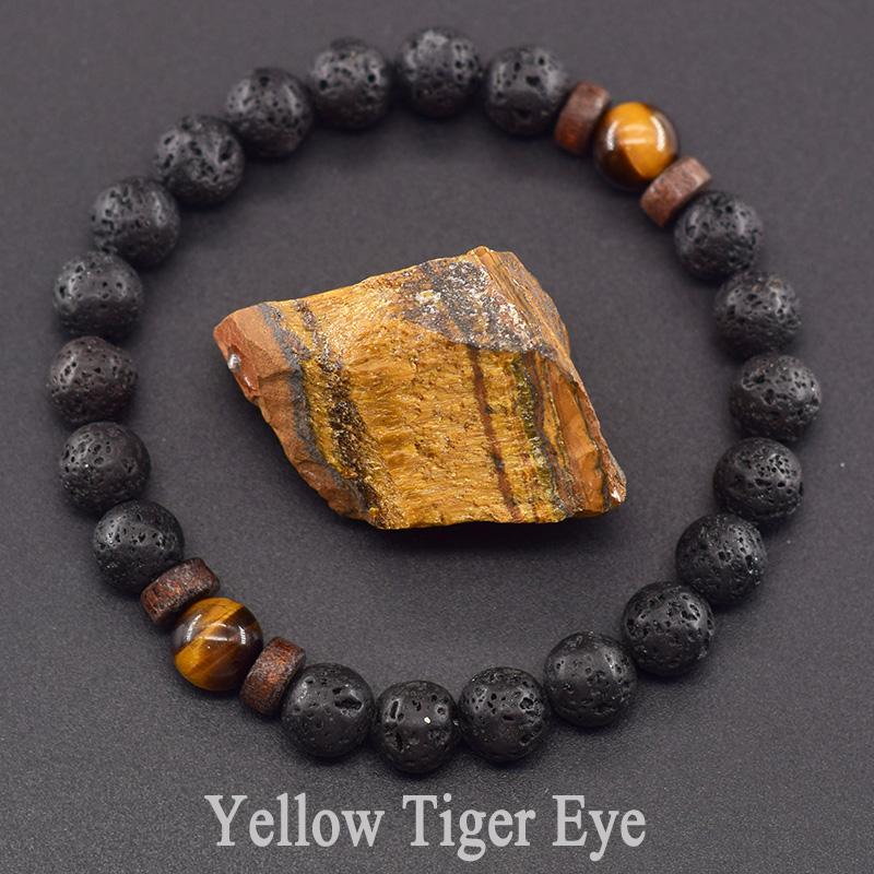 Natürliches gelbes Tigerauge-Perlenarmband für Männer und Frauen, schwarzes vulkanisches Lava-Armband, tibetisches Buddha-Armband, elastisches Seil, Paar-Steinarmband