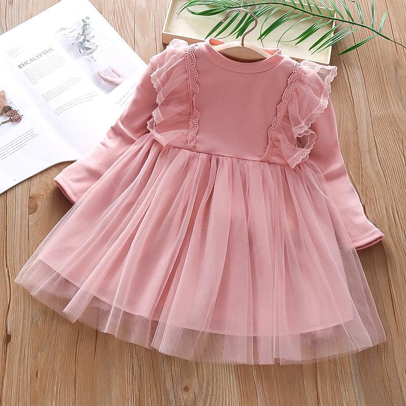 

2025 Girls Lace Princess Dress - Long Sleeve Puffy Tulle Skirt for Spring & Autumn L
