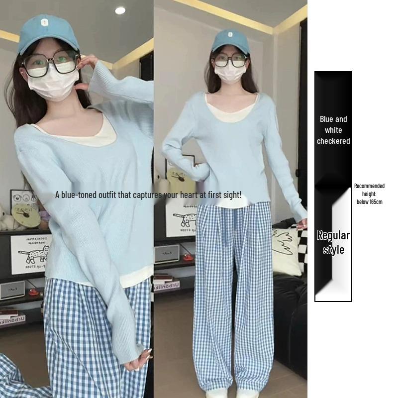 

Женские летние клетчатые драпированные брюки - Свободные, Повседневные, в японском стиле, Маленький размер, Универсальный дизайн с зауженными штанинами M (for 96-105 kg)