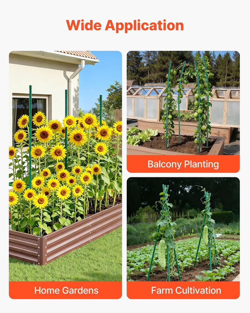 Garden Stakes, 15 Pack, 1705 mm, Plastic Coated Metal Tomato Stakes, Garden Sticks for Plants Support, with Pointed End and Non-Slip Bumps for Growing
