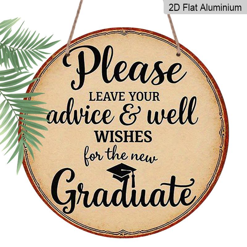 

2D Flat, 2D Flat Vintage Graduation Sign - 7.87 Inch Round Aluminum Plaque with Graduation Cap Design, Please Leave Your Advice & Wishes Message 1pc
