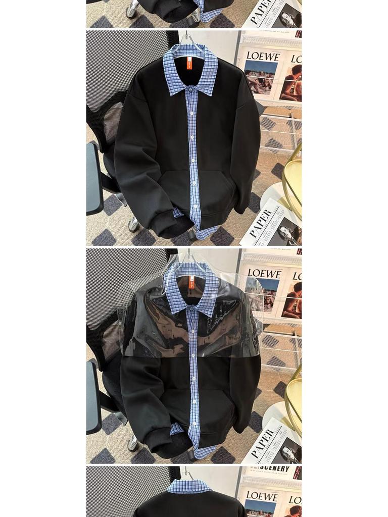 Heavyweight Retro Plaid Patchwork Hoodie Cardigan: Unisex Long Sleeve Sportswear for Autumn