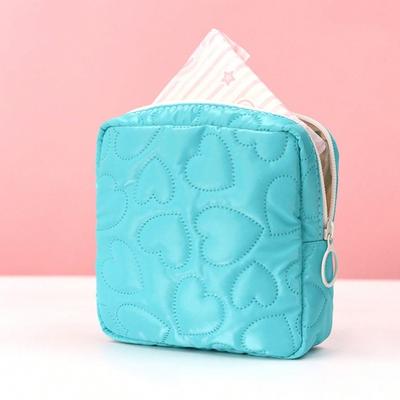 Mini Cosmetic Bag Heart Pattern Zipper Closure Portable Sanitary Napkin Storage Pouch Faux Leather Phone Jewelry Lipstick Keys Organizer Makeup Bag