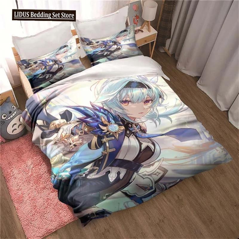 Genshin Impact Gioco Anime Copripiumino 3 Pezzi Copripiumino Letto Copripiumino Letto Matrimoniale King Biancheria per la Casa Ragazzi Adulti