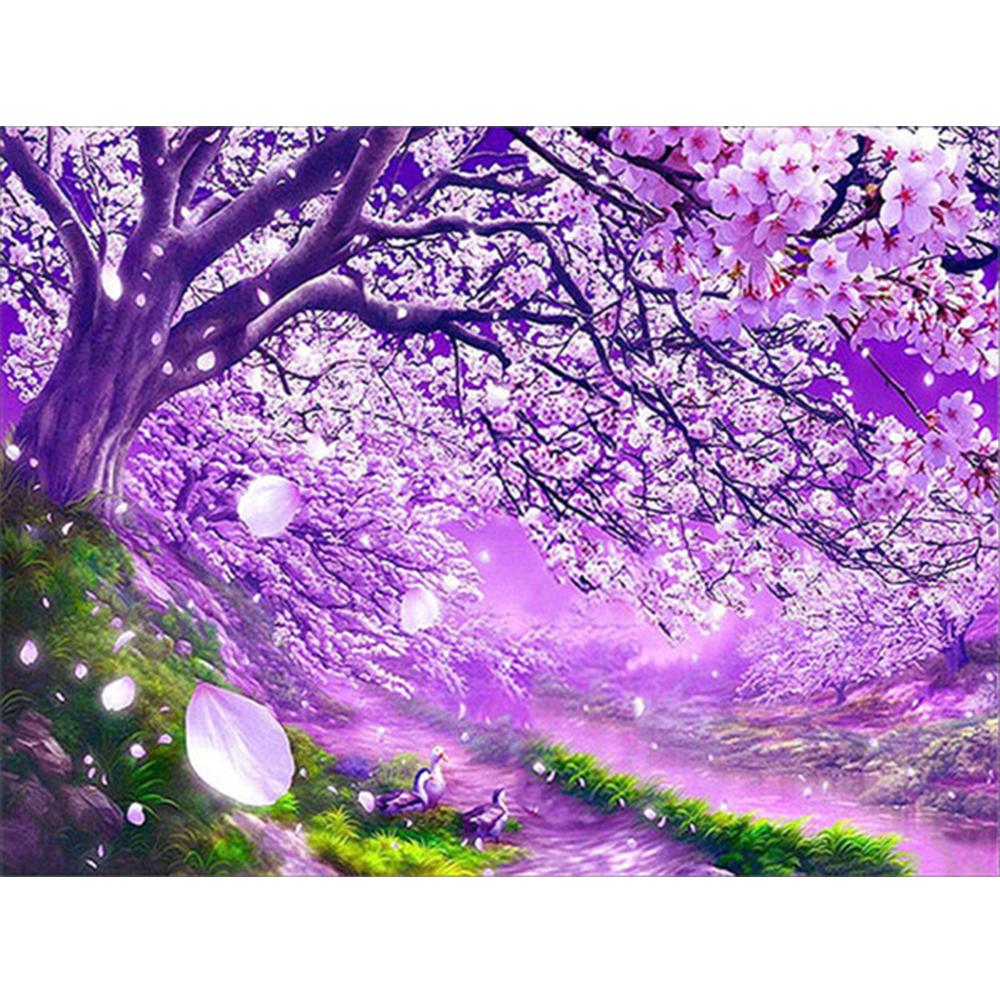 Pintura de diamante 3D, punto de cruz de paisaje, bordado de diamantes artesanal, flores de cerezo, imagen de diamantes de imitación, decoración del hogar