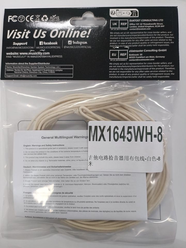 Musiclily Pro Guitar Internal Wiring Cable, 22 Gauge Vintage-Style Cloth Wire (Cloth Covered), White, 8m