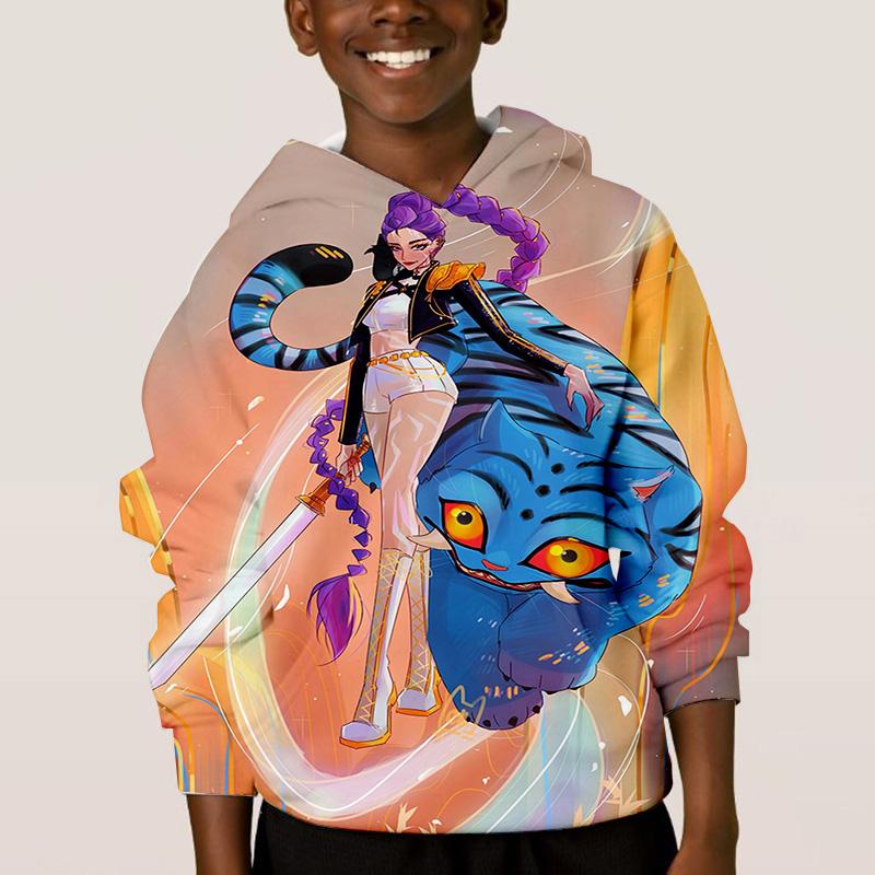 KPop Lovci démonů Dětské Hip-hopové Zábavné Vzorové Oblečení Móda Ležérní Volné Dětské Topy Dětské Chlapecké Mikiny s Kapucí