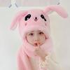 Warm Knitted Rabbit Ear Hat With Scarf Kids Women Winter Outdoor Wear Soft Fleece Lined Adjustable Hooded Beanie