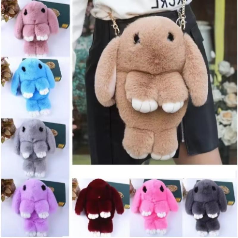 Niedliche flauschige Pompons aus Kaninchenfell Kettentasche Damen Cartoon Hase Umhängetasche Flauschiger Hase Schulterplüschrucksack Mädchen Geburtstagsgeschenke