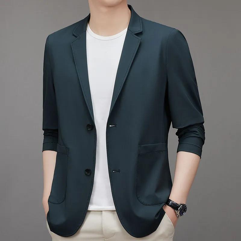 Men's Ice Silk Blazer Spring Autumn Thin Suit Jacket Lightweight Single Breasted Sun Protection Casual Coat Outerwear