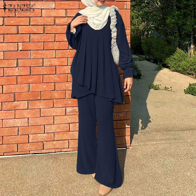 ZANZEA Women Long Sleeve Blouse and Pants Casual Two Piece Suit Sets