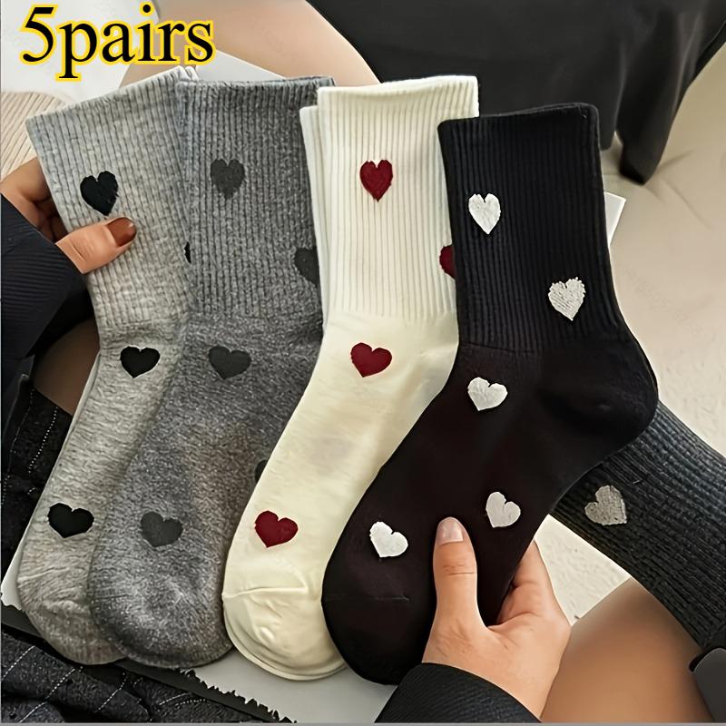 5 pairs of heart-shaped patterned socks, ladies' sports socks unisex, comfortable crew socks,with cute small patterns,Christmas