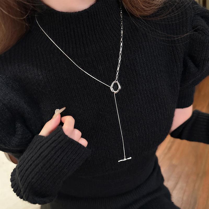 Titanium steel splicing ot buckle sweater necklace women's autumn and winter light luxury accessories long sweater chain