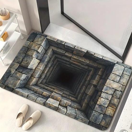 3D Hole Rug Realistic Optical Illusion Rug Funny Bottomless Pit Doormat Absorbent Non-slip Floor Mat for Bathroom Living Room Entryway