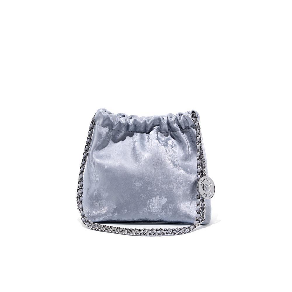 

Сумка-ведро большой вместимости Новая наплечная сумка-мессенджер Универсальная сумка на цепочке серебряный