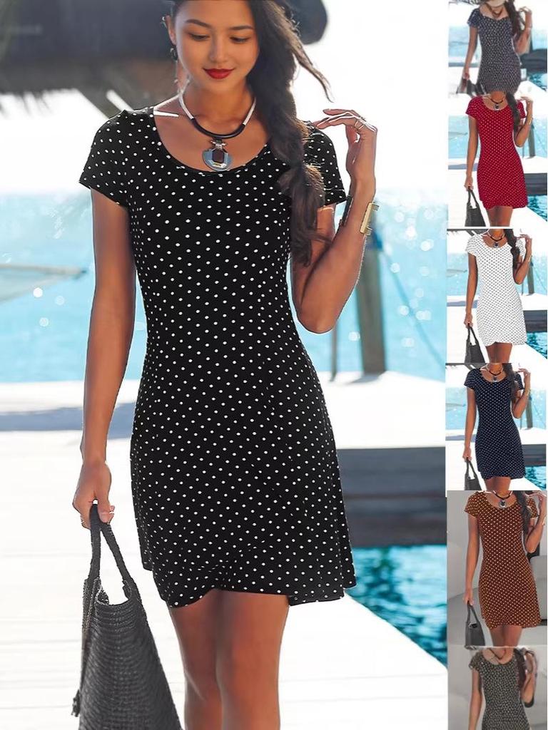 Vestido de Verano de Lunares - Casual de Manga Corta con Volantes