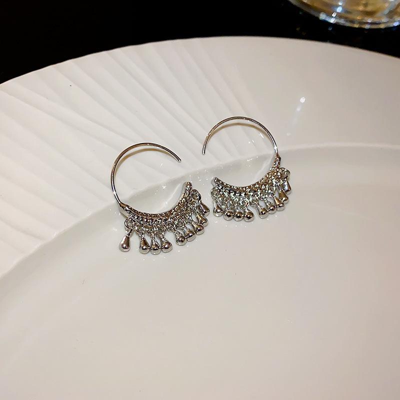 Silver Needle Zircon Star Flower Tassel Stud Earrings - Elegant and Fashionable Women's Accessory