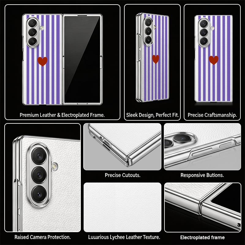 Stripe Heart Pattern Case For Samsung Z Fold 8 Ultra 7 6 5 Hybrid 3in1 Leather Skin Plating Folding Phone Cover For Galaxy Z Fold8 Fold7 Fold6