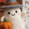 Small Halloween Prop Little Pocket Ghost, Handmade Wool Felted Ghost with Pumpkin, Mini Plush Toy Doll Inspirational Card, Emotional Support Gift for