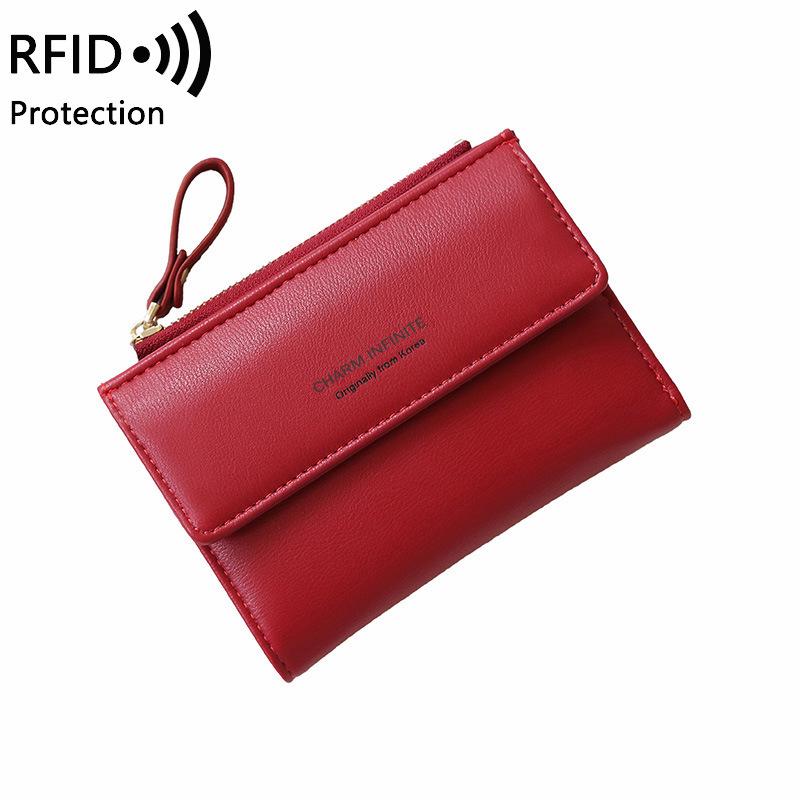 

2024 Korean Style Women s RFID Anti-Theft Solid Short Wallet вино красного