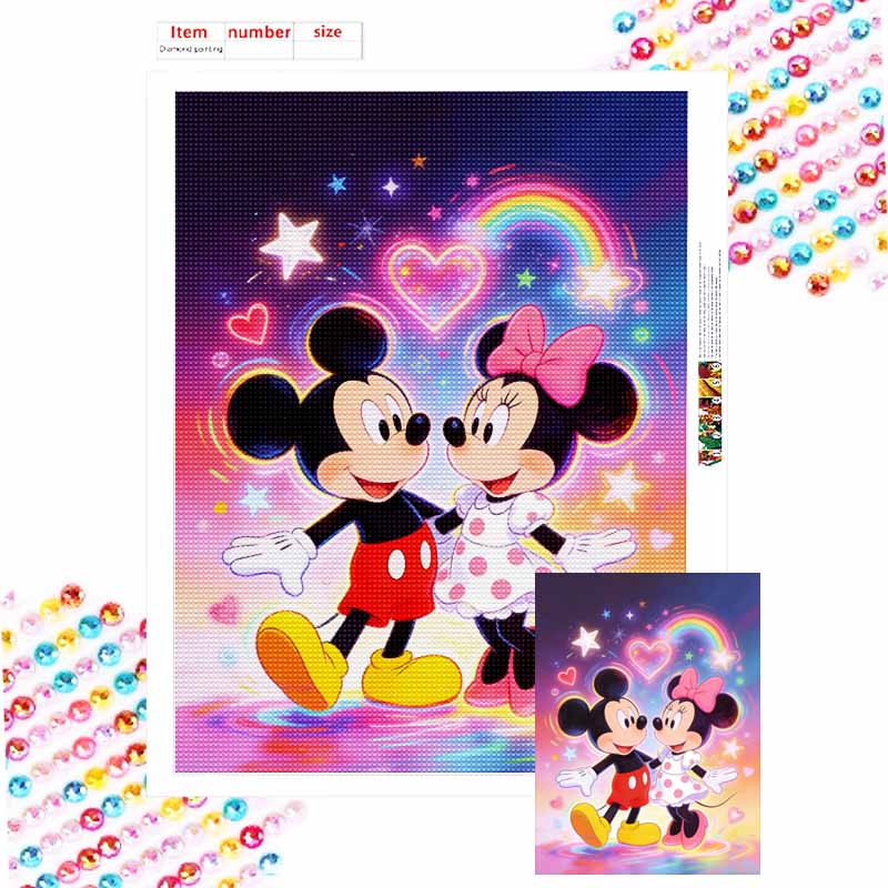 Disney Diamond Art Painting Kit Mickey Minnie Love Hearts Rainbow Wall Decor Handmade Gift Round 20x30cm