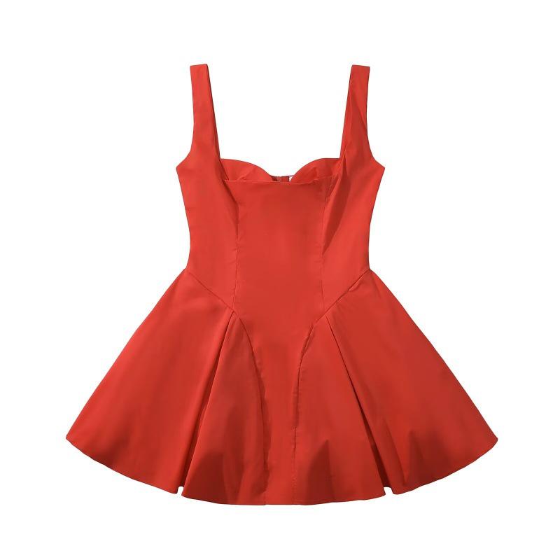 

European & American Style 2025 Autumn Solid Color Slim Fit Mini Skirt with Spaghetti Straps & Waist-cinching Design Small красный
