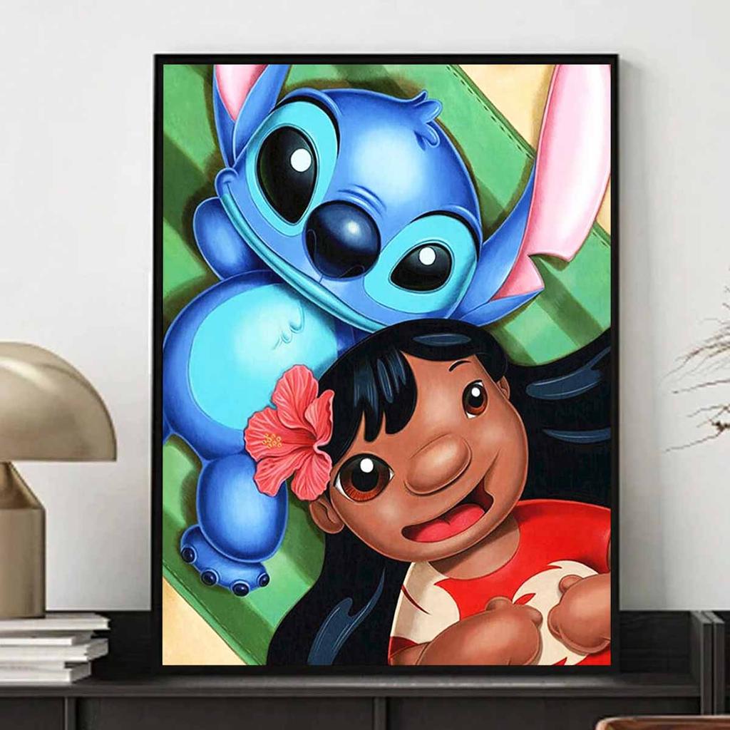Pełne Round Diamond Painting Lilo & Stitch Sztuka Obraz z Dżetami Mozaika DIY 5D Haft Krzyżykowy Dekoracja Domu
