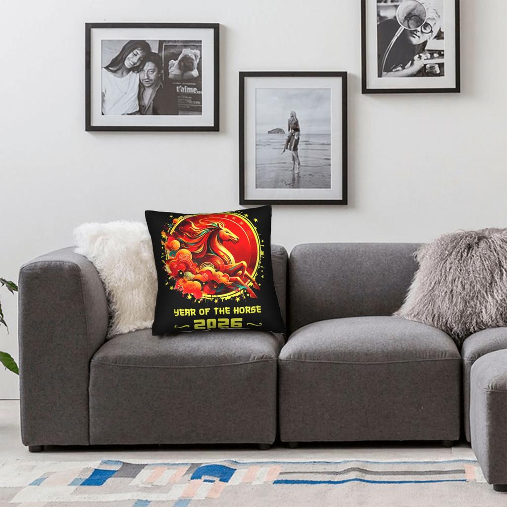 Year Of Horse Chinese Zodiac Lunar New Year Pillow Case Novelty Pillow Cover Design Pillowcases For Living Room Bed Chair
