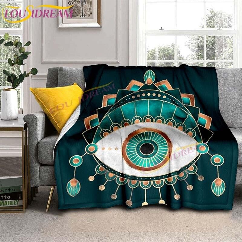 Evil Eye włoski prezent Malocchio Eye niebieski i biały koc rzut koc narzuta na kanapę Boho Chic Distressed Tribal Decor