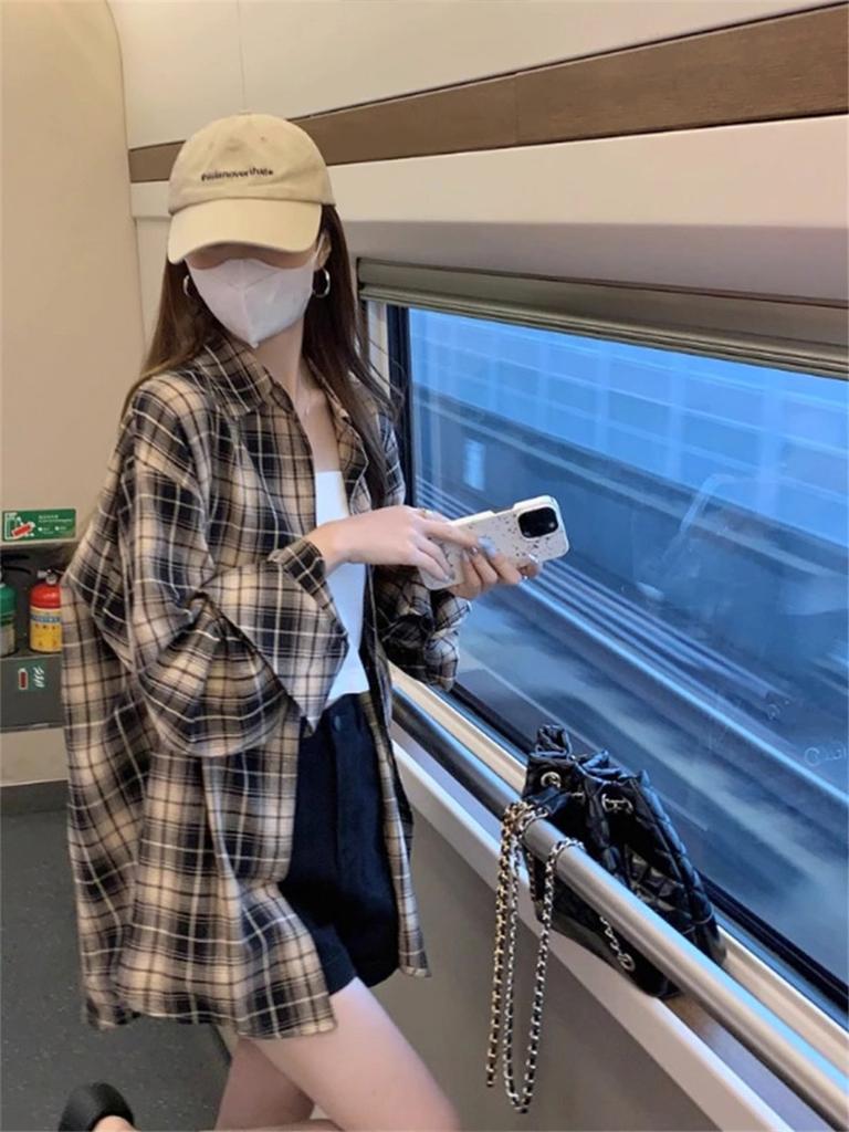 Plaid shirt jacket women's spring and autumn 1116 new summer thin design sense niche long-sleeved top sunscreen shirt