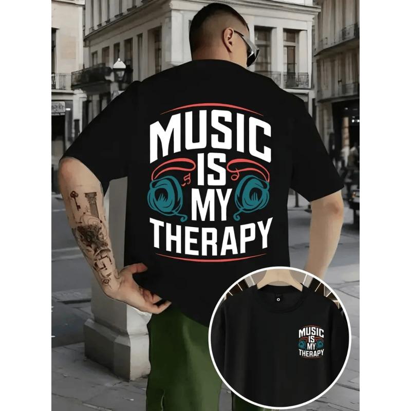 

Men S Music Therapy Graphic Tee - Urban Fashion, Comfortable And Airy, Striking Print, Round Collar, Short Sleeves for Summer, Hip-Hop Style Shirt 4XL чорний