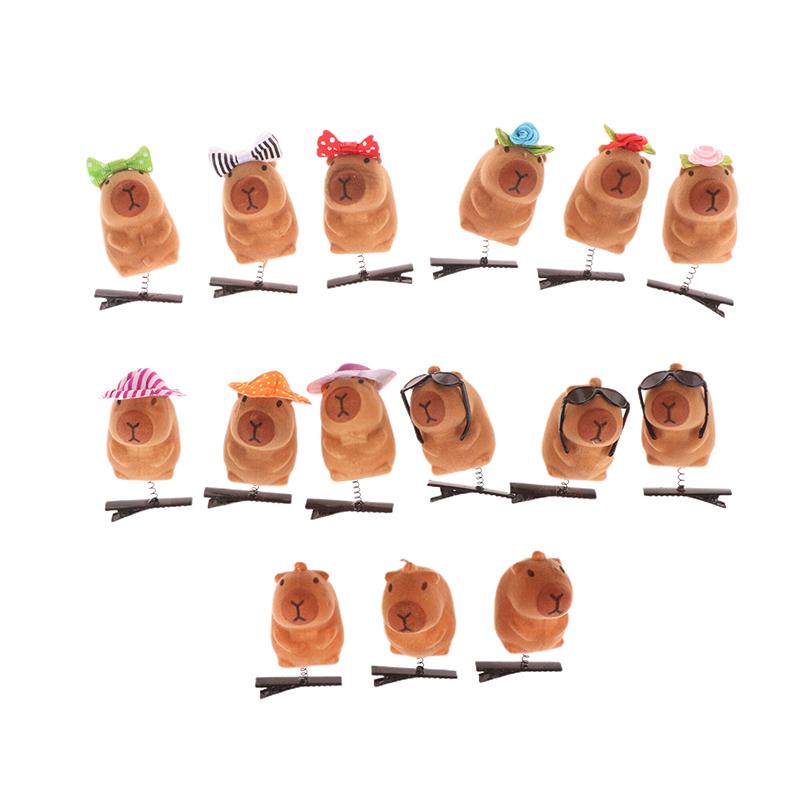3 Stück Beflockung Lustige 3D Capybara Feder Plüsch Haarnadel Tier Lieblich Haarspange Accessoires Kopfschmuck
