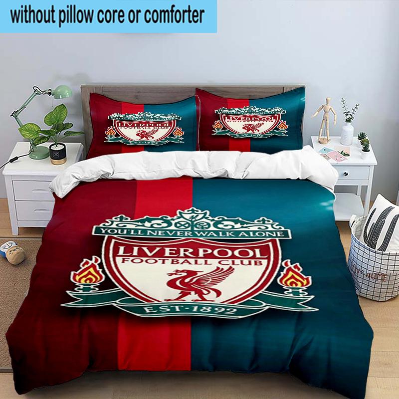 Liverpool Football Club Set Biancheria da Letto 3 Pezzi Stampa 2D (Include 1 Copripiumino + 2 Federe Senza Imbottitura), Decorazione camera da letto, Regalo ventilatore