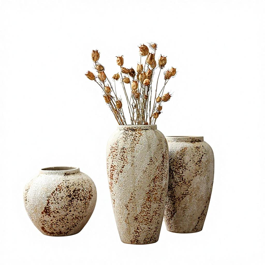 French Retro Wabi-Sabi Style High-End Ceramic Vase Jingdezhen Pot Living/Dining/Bedroom/Office Flower Arrangement Decor Dried