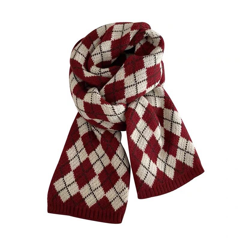 Customized New Year's Scarf Women's New Winter Knitted Warm Plaid Student Scarf Thickened Korean Version Tonglu Scarf