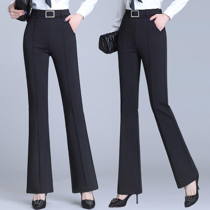 

Elastic Slim High-Waisted Micro-Flare Women s Pants, Flattering Straight-Leg, Plus Size, Spring/Autumn, Leg-Lengthening Suit Trousers. S for 80-89 jin