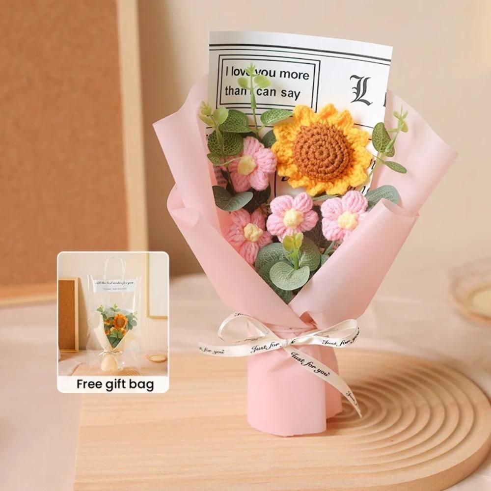 Knitted Knit Sunflower Plush Bouquet Cartoon Sunflower Flower Bouquet Toy Graduation Season