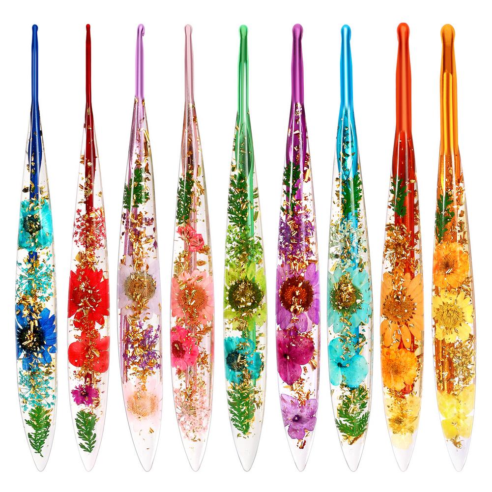 Craft Supplies Crochet Hooks Ergonomic Crochet Needle with Floral Resin Grips Non-slip Knitting Tool For Beginners Women Adults