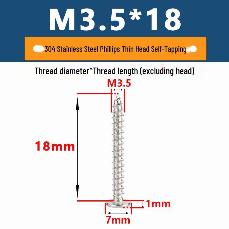 Yigu 304 Stainless Steel Phillips Thin Flat Head Self-Tapping Screw M2-M8, Countersunk Pointed Tail