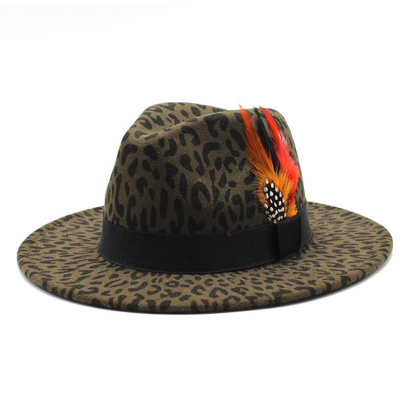 Hat Season Woolen Hat Leopard Print Top Hat Big Brim Men'S And Women'S Four Seasons Casual Straight Edge Jazz Hat