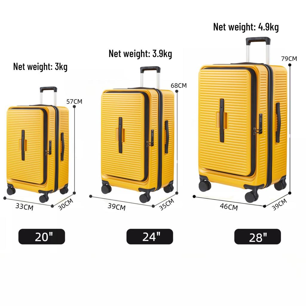 20" Multifunctional PC Suitcase with Front Opening, Universal Wheels, Anti-Theft Lock, and Anti-Fall Design for Leisure Travel.