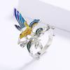 2026 Moda Creativa Pastorale Set Tre Pezzi Anello Collana Orecchini Colibrì Animale Pianta Resina Colorata Gioielli