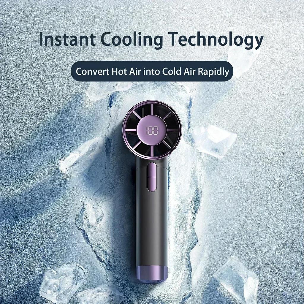 Ventilator Portabil de Mână cu Viteze Reglabile 1-100, Turbo, Baterie 3000mAh, Ventilatoare cu Afișaj LED, Reîncărcabil, Răcire cu Gheață, Ventilator Personal