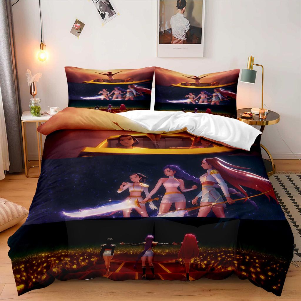 K-Pop Demon Hunter Beddding Set for Fans Kids Machine Washable Durable King Queen Twin Size for K-pop Girls Home Bedroom Decor