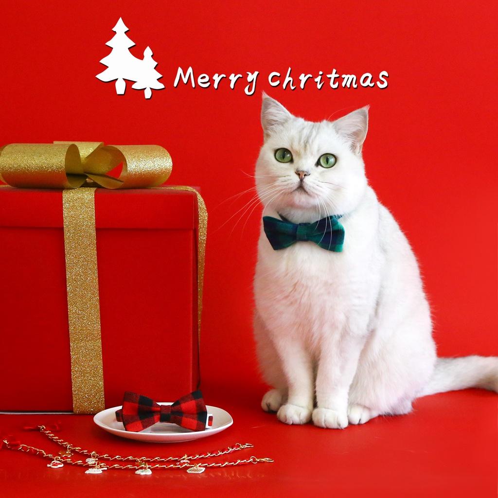 2023 New Christmas Bow Tie Pet Collar Red And Green Plaid Adjustable Choking Hazard-free Cat And Dog Accessories
