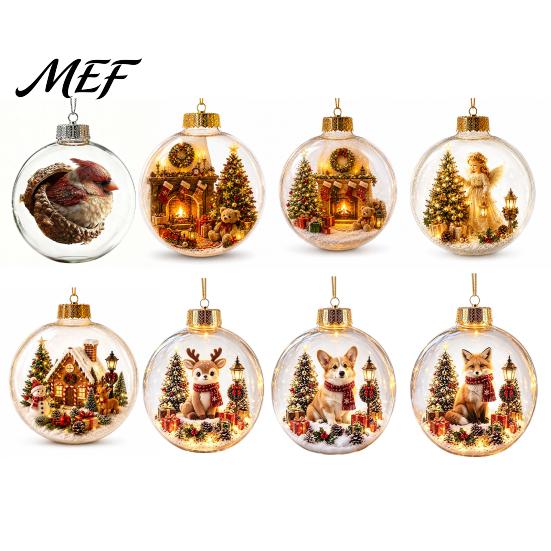 Christmas Party Hanging Trinkets Glowing Story Ornament, Mini Holiday Scene In Ball with Warm LED Ornaments Light, 3D Clear Acrylic Decoration