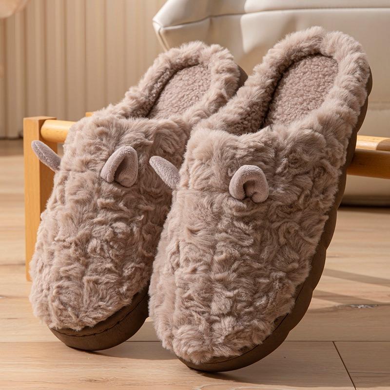 Autumn and winter new plush cotton slippers women's thickened warm non-slip soft sole household cute home fluffy shoes men