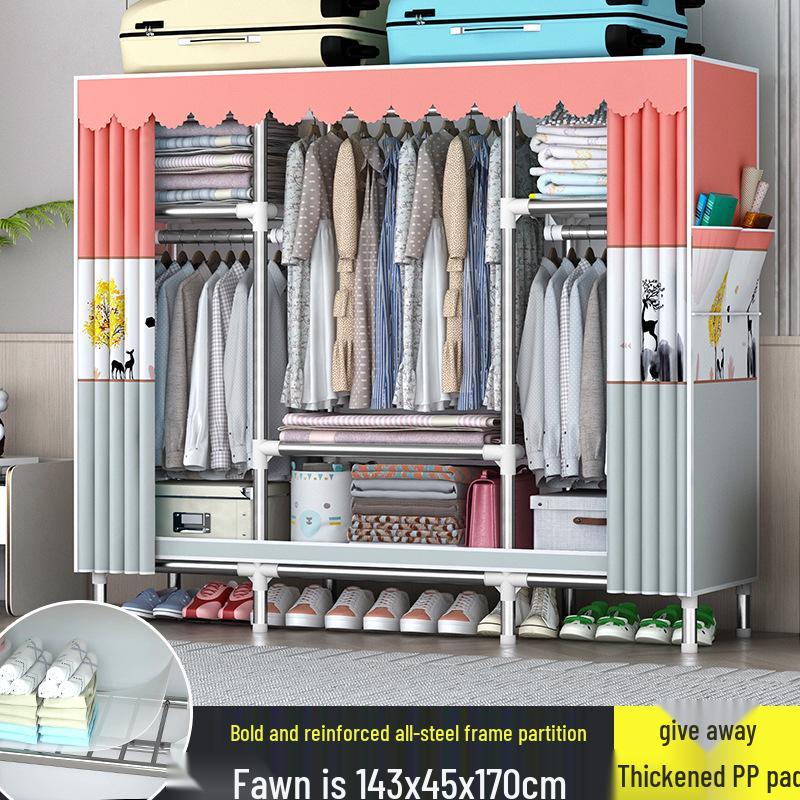 Sturdy All-Steel Cloth Wardrobe: Durable Bedroom Storage Cabinet for Easy Assembly